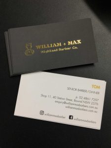 Soft touch matt cello raised gold business cards printed in Chipping Norton Sydney